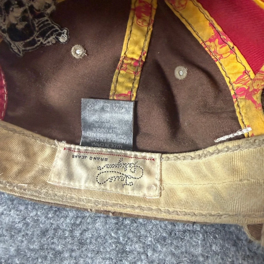 True Religion Brand Jeans Distressed Baseball Cap Red Brown Embroidered Hat OSFA